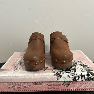 Mia Brown Leather Clogs